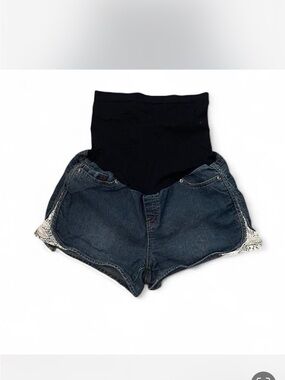 Planet Motherhood Dark Blue Denim Maternity Shorts with Black Panel